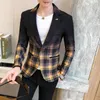 Męskie garnitury Blazery Spring Colorblock Plaid Blazer Men Slim Casual Man Wedding Business Party Ubranie Suknia M3XL 231116