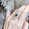 Clusterringen Luxe 925 Sterling Silver Wedding For Women 2ct Square Emerald Gemstone verlovingsring Cocktail Fine Jewelry