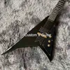 Custom Jack style V shape ebony fingerboard single bridge pickup gold hardware electric guitar in black color