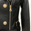 Women's Leather Faux Leather HIGH QUALITY est Designer Jacket Women's Lion Buttons Faux Leather Jacket Motorcycle Biker Jacket 231117