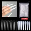 False Nails Q1QD 504PCS XXL Lange doodskist druk op Nagel Clear en Natural Full Cover Tips rechtdoor