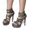 Olomm Stylish Women Platform Sandals Leopard Patent Stileetto Hote Round Toe Pretty Blue Red Night Club Shoes Size 35 47 52