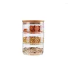 Lagringsflaskor 1200 ml 3-skikt Mason Borosilica Glass Jar Kitchen Food Bulk Container Set för kryddor Torkad fruktburk Sallad Bowl Box