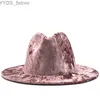 Brede Rand Hoeden Emmer Hoeden 2020 Nieuwe Dames Heren Goud fluwelen Fedora Hoed Gentleman Elegante Dame Winter Herfst Brede Rand Jazz Kerk Panama Sombrero Cap 56-58CM YQ231116