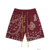 Designer Short Fashion Casual Clothing Beach shorts Rhude Letter Color Matching Cashew Flower Drawstring Knitted Shorts Mens High Street Summer Casual Capris Tren