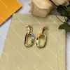 Luxe gouden hangerse studs gekleurde stippen oorbellen letter klaver hoepel oorbellen ontwerper dangler met doos