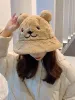 Cartoon Bear Plush Bucket Hat For Women Furry Fur Fisherman Cap Winter Thick Warm Panama Basin Cap Soft Velvet Girl Bonnet Visor