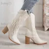 Boots Bonjomarisa Cowboy Boots For Women Fringe Western Boots Cowgirls Point Toe Chunky High Heeled Shoes Autumn Vintage Retro T231117