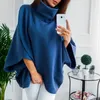 Bluzy bluzy damskie zimowe ciepłe kobiety płaszcza peleryka żółwia szyja batwing rękaw ruszt Poncho lady eleganckie nieregularne solidne płaszcze luźne