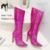 Boots Mid-Calf Women Boots Side Zip Color-Changing Thin High Heels Ladies Shoes Purple Laser Shining PU Pointed Toe Loose Short Boots T231117