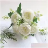 Decoratieve Bloemen Kransen Witte Zijden Pioen Kunstmatige Decoratieve Bloemen Rose Bruiloft Thuis Diy Decor Grote Boeket Ambachtelijke Accessoires Dhj06