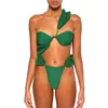 Solid Color Sexy Ruffle Bikini Set Women Backless Two Piece Fashion Push Up Swimwear Bathing Suit Beachwear 2024