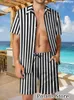 Męskie dresy letnie mężczyźni w paski szorty kresowe Zestaw hawajskie ubrania na plażę 2 -częściowe strój guziki