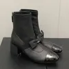 ankelstövlar designer kvinnors stövlar klack med bågknut äkta läder låg häl stövlar chunky block heel booties cap toe toe heel comfy modeklänskor