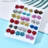 Stud Nouveau Design charmant coloré Rose boucles d'oreilles ensemble femmes fille couleur mixte résine fleur petite oreille boucle d'oreille anniversaire GiftL231117