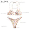 Женские купальники Zaful Ribbed уплотнительного кольца с цветочным бикини набор 2022 Женщины с двумя частями T230417