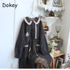 Women's Down Parkas Vintage Plaid Kawaii Parkas Winter Japanese Mori Girl Peter Pan Collar Long Fleece Jacket tjock varm bomull vadderad kappa 231116