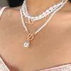 Collana a pendente con fibbia per perle barocche vintage per donne accessori per il collo a catena multistrato