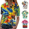 Chemisiers pour femmes Floral Leave Print Femmes Blouse Tops Lady Button Summer Short Sleeve Hawaii Shirts Femme Revers Beach Chemise