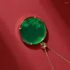 Chains Crystal Vintage Court Style Pendant Creative In Inlaid Natural Jasper Chalcedony Round Necklace Women's Luxury Jewelry