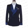 Ternos masculinos 2023 homens Jacquard azul marinho com xale de cetim lapela blazer personalizada tomada de trespôs duplo smokings wedding masculino casaco masculino