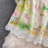 Vintage Saray Tarzı Elbise Mizaç Kabarcığı Uzun Kollu Yuvarlak Boyun Bel İnce Kesim Baskı Tek Göğüslü A-line Elbise