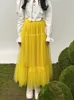 Skirts TIGENA Tutu Tulle Pleated Long Skirt for Women Spring Summer Korean Elegant Mesh A Line High Waist Maxi Skirt Female Yellow 230417