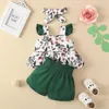 Ensembles de vêtements Hibobi bébé fille vêtements doux haut à manches à volants à fleurs short de couleur unie avec bandeau pour 0-18 mois filles fleur