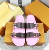 Luxury slippers slide 2 shoulder straps with adjustable leather flat slippers sandals effortless fashion gold buckle men and women summer slippers with box 35-45