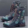 Boots Woman Ankle Boots Brodery Big Size 43 Flower Boots 2020 Women Autumn Winter Lace Up Pu Leather Female Footwear Ladies Shoes T231117
