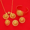 Brincos de colar Jóias Etíopes Dois pingentes anel Bangle Bangle Gold Color Metal Plating Africano Tradicional Conjuntos
