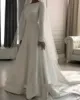 Vestido de noiva muçulmano, 2024, mangas compridas, apliques de renda, cetim, linha a, vestidos de noiva simples, novia