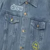 Jaquetas de desenhista Mens Casacos Casuais Outerwear Alta Qualidade Drew Smiley Face Bordado Denim Jaqueta Lavada Desgastada Solta Montagem Homens Mulheres Tendência