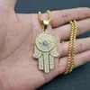 Hip Hop Iced Out Hamsa Mano di Fatima Collana con ciondolo occhio turco Catena in acciaio inossidabile color oro per gioielli da uomo Collane con goccia262S