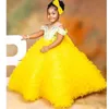 Niedliche Tutu -Festzugskleid Kinder Brithday Party tragen Kristalle Perlen Lang Ballkleid Hochzeit Blume Mädchen Kleider Bogen Rücken Prinzessin Prom Abschlussball