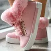 Laarzen Dames Effen Kleur Laarzen Lace Up Hoge Ronde Neus Antislip Pluizig Fluwelen Warme Schoenen Winter Sneeuw Comfy Schoenen T231117