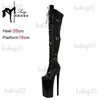Boots Nightclub Gothic Platform Women Shoes Pole Dancing Boots 26CM High Sexy Stripper Red Over The Knee High Heels Three Belt Buckle T231117