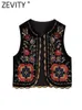 Kvinnors västar zevity vintage glänsande blomma broderi tank topp nationell stil patch arbete casual sammet midje kappa ct2978 231116