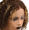 Brazilian Human Hair 4X4 Lace Closure Bob Wig P4/27 Piano Color Kinky Curly 4X4X1 Wigs 10-16inch