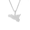 Pendant Necklaces Italy Sicily Map & Cities Name For Women Men Couple Silver Color/Gold Color Italian Sicilia Jewelry Gift