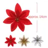 Flores decorativas 10 Unids 14 cm Árbol de Navidad Franela Artificial Poinsettia Decoración Brillo Ornamento Regalo de Navidad DIY Artesanía Favores de boda