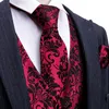 Kamizelki mężczyzn mężczyźni czerwona kamizelka jedwabna kamizelka do jacquard kwiatowy krawat hanky 4pc set Formal Business Party Mężczyzna Barry.Wang Designer