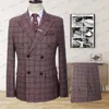 Ternos masculinos Men's Wedding Plaid Burgundy Blazers Jaqueta 2 PCs Conjunto 2023 Slim Fit Business Tuxedo Dress Classic Casat formal Coat