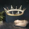 Lampes suspendues HARCOWG Nordic Children Room Gold Chandelier Led 40 / 60cm Crystal Crown Round Hanging Lights Pour la décoration de la chambre à manger