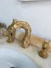 Torneiras de pia do banheiro 24K Gold PVD Luxo Luxurro Dragon Faucet Mixer Mixer Tap Double Montado Montado
