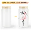 12oz 16oz Sublimationsglas-Bierkrüge mit Bambusdeckel, Strohhalm, DIY, mattiertes, klares Trinkgeschirr, Kaffee, Wein, Milch, Bier, Cola, Saft, kaltes Getränk, handgefertigte Dose