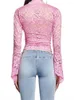 Women's Blouses Women Sheer Lace Blouse Long Flare Sleeve V Neck Slim Fit Crop Tops See Through Elegant Sexy Aesthetic Shirts Summer