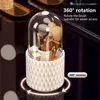 Storage Boxes Makeup Brush Holder With Lid 360 Rotating Desktop Organizer Cosmetic Box Make Up Tools Jewelry Container