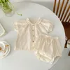 Roupas para roupas de menina de menina de menina de verão nascida bordado colar de colarinho shorts infantil crianças terno