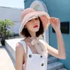Brede rand hoeden 2023 mode zomer stro hoed kanten strand vrouwen Koreaanse winddichte touw reis zon elegante emmer